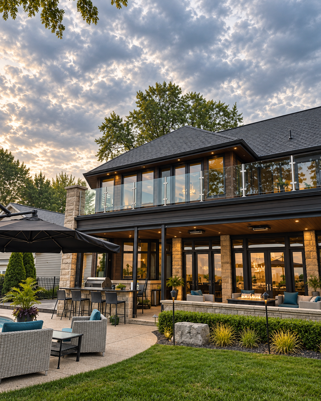 Sparkling windows on a luxury backyard home
